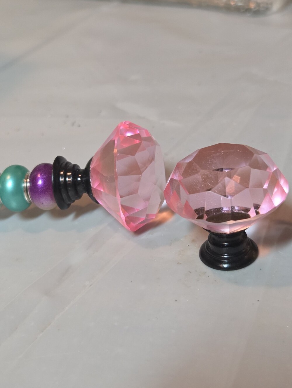Pink Faceted Crystal Cabinet Knobs - Pair